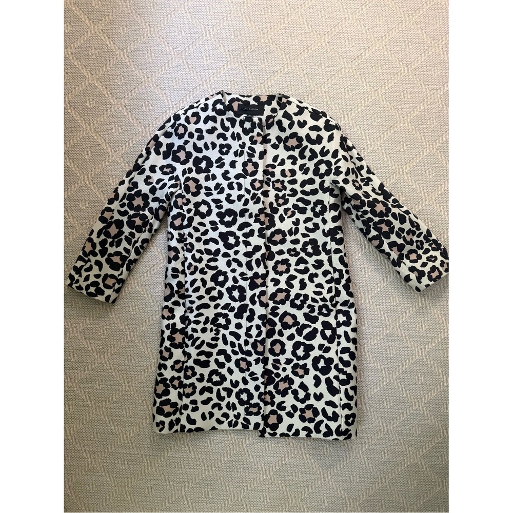 Ann Taylor Womens XS Leopard Print Lined Jacket Beige Black Cream Tailored Coat